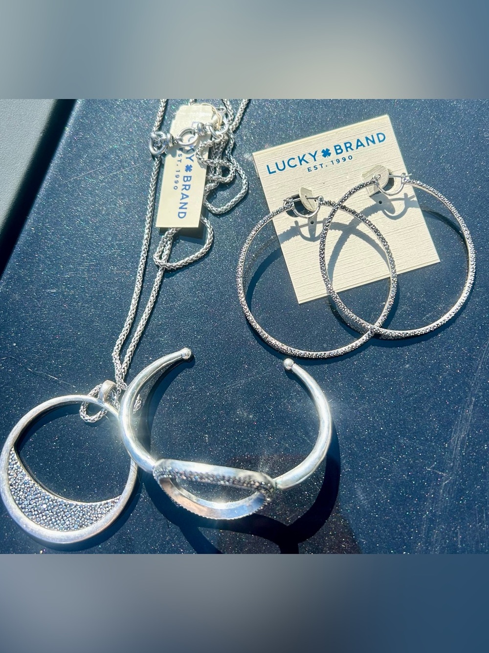 Lucky Brand Silver-Tone Textured Hoop Earrings